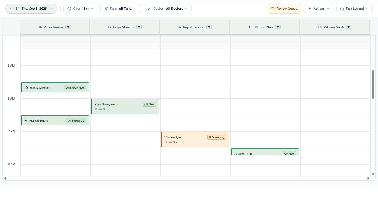 Nalam OPD doctor slot booking workflow with appointment availability